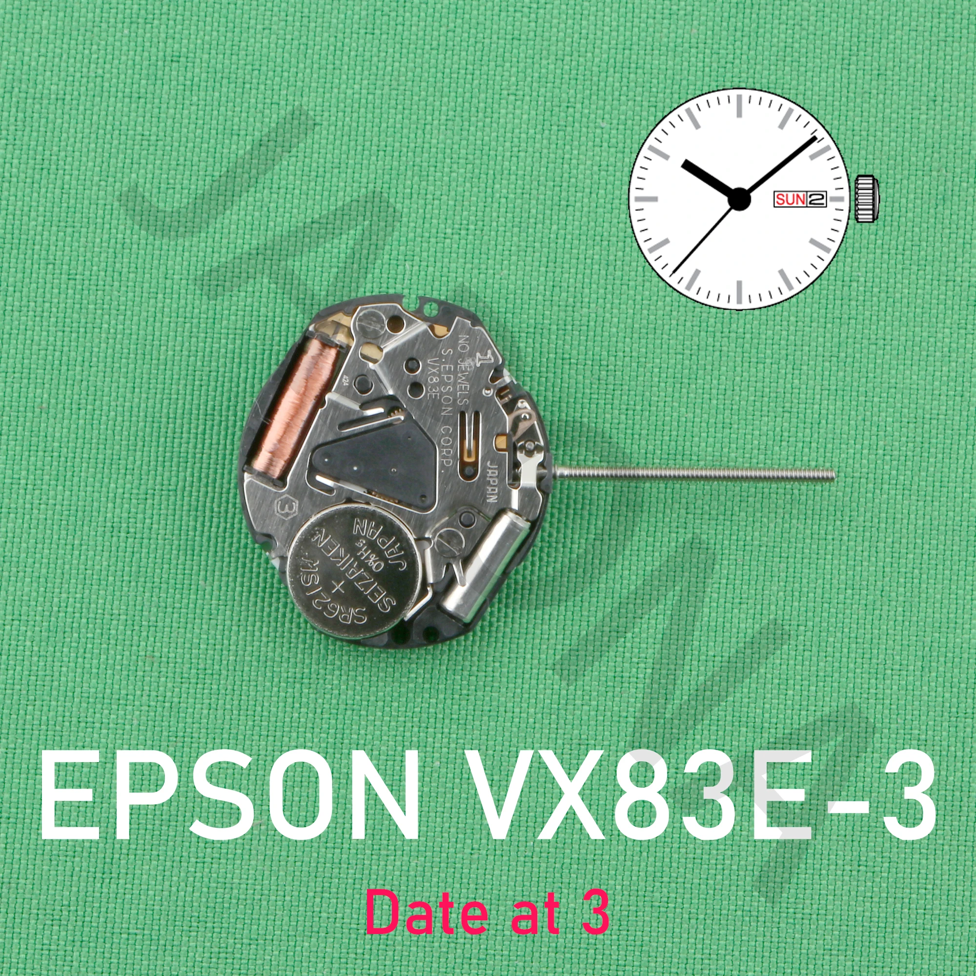 ساعة حركة VX83 اليابانية, VX83E, عرض التاريخ اليومي, إسبانيا والإنجليزية