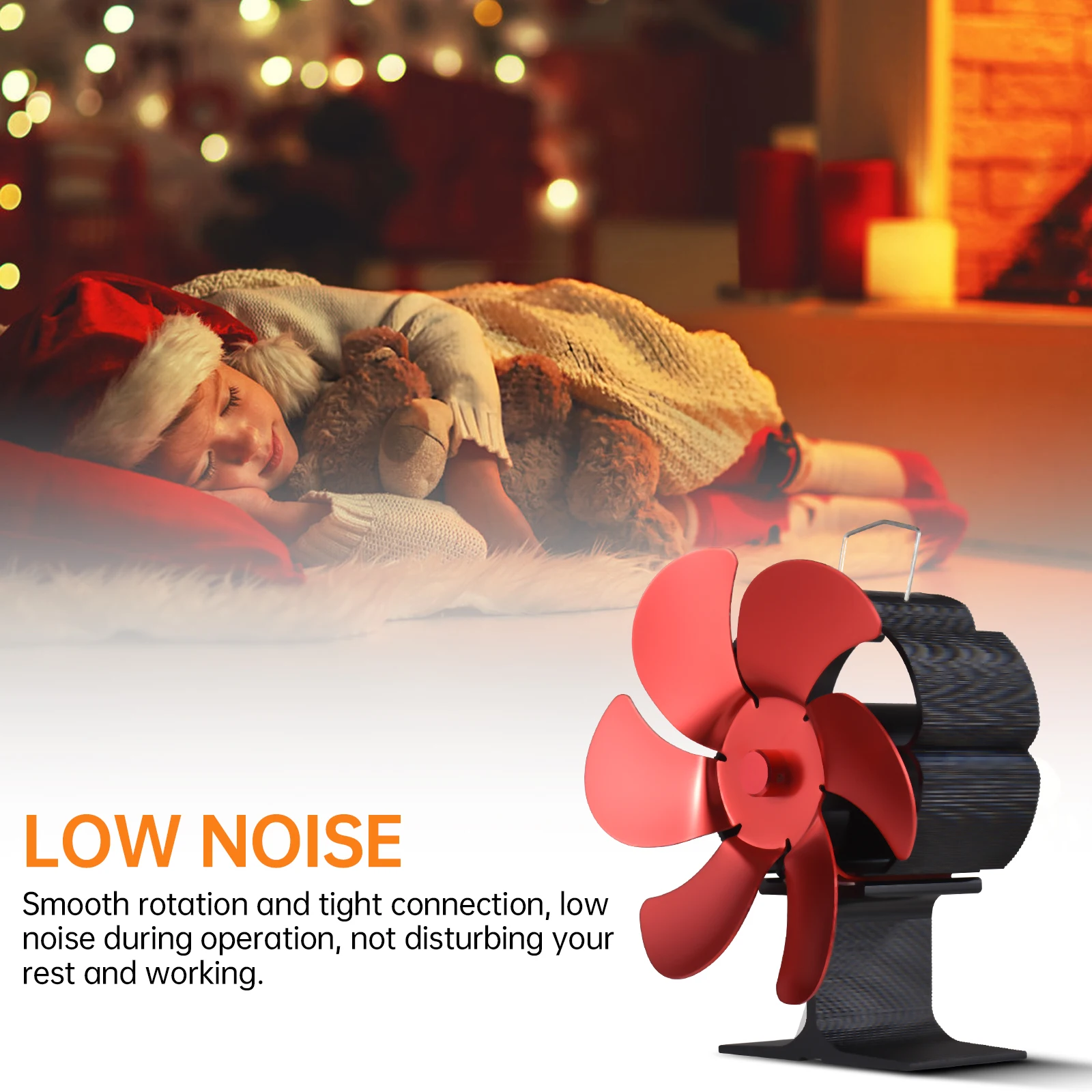 6 Blade Heat Stove Fan with Carrying Handle and Overheating Protection Non Electric Eco-Friendly for Wood Log Burner Fireplace