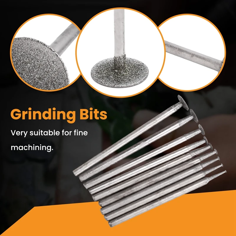 AC88 14PCS Diamond Stone Grinding Bits 3/32 Inch Shank Rotary Tool Accessories High-Precision For Dremel Engraving Carving
