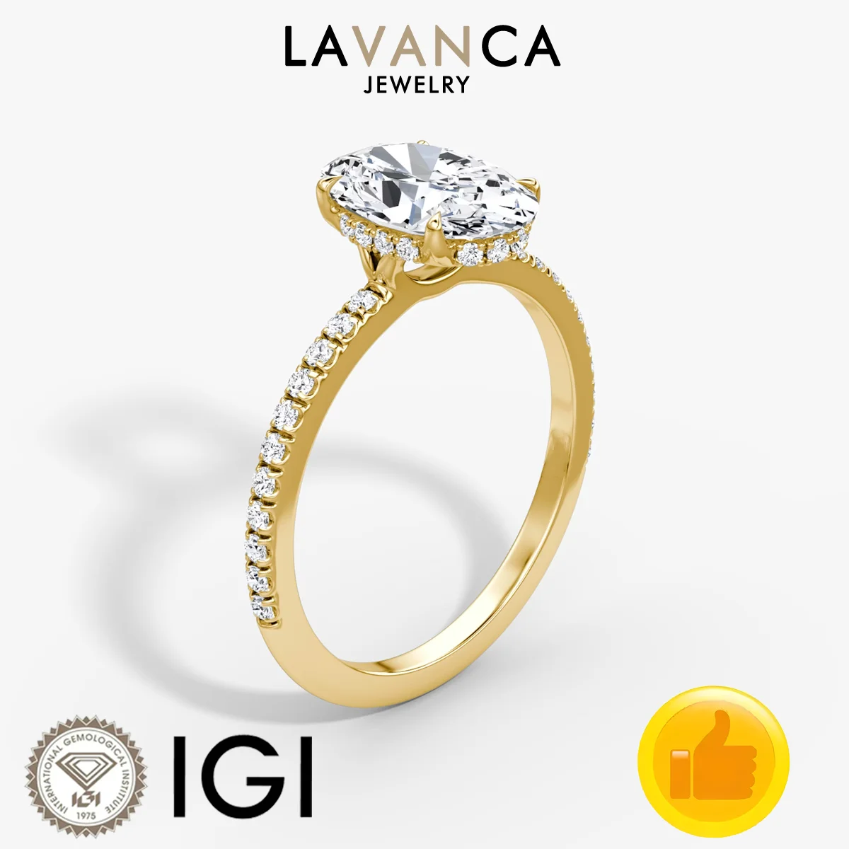 Oval Cut Lab Created Diamond Ring Hidden Halo Style Lab Diamond Engagement Ring 9K/14K/18K Gold Half Eternity Lab Diamond Ring