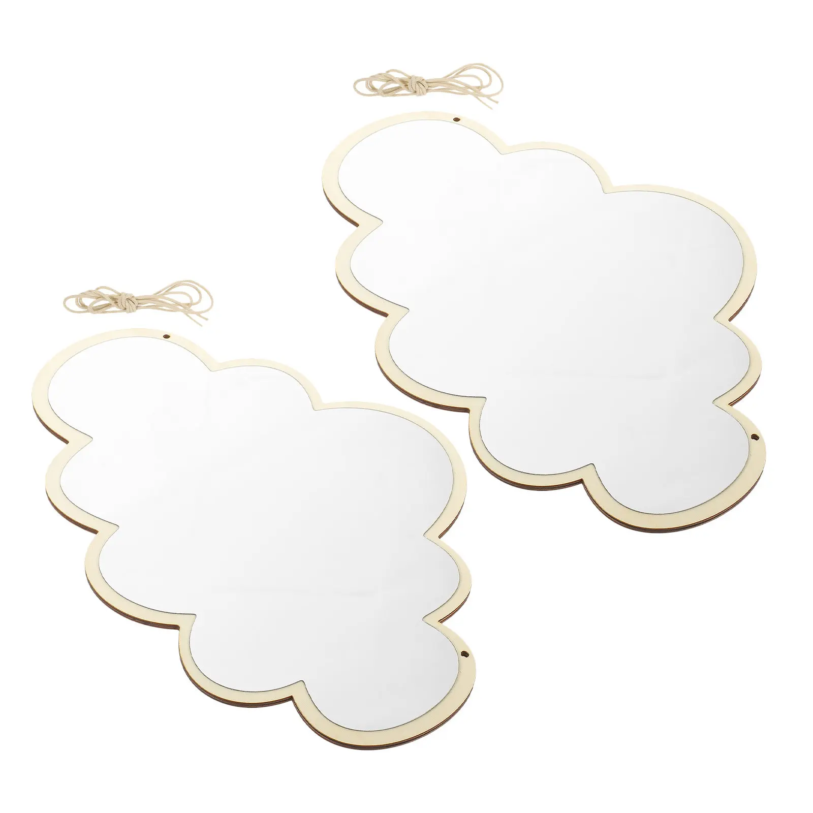 2Pcs Cute Cloud Mirror Shatterproof Acrylic Surface Wooden Framed Decorative Wall Mirror Modern Bedroom Bathroom Entryway
