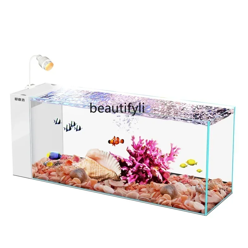 

13Fish Tank Living Room Desktop Aquarium Fish Globe Native Cylinder Stream Tank Water Grass Super White Glass