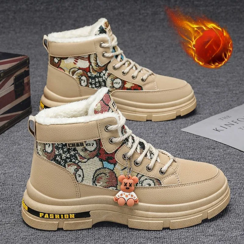 

Men Boots 2024Winter Fashion LittleBear High Top Cotton Shoes Plush Warm Outdoor Non-slip Hiking Travel Snow Boots Botas Hombre