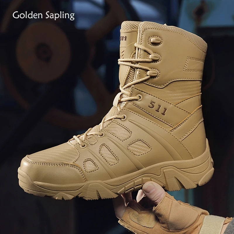 

Golden Sapling Men Winter Training Boots Outdoor High-top Tactical Military Boot Man Trekking Shoes Lightweight Non-slip Botas