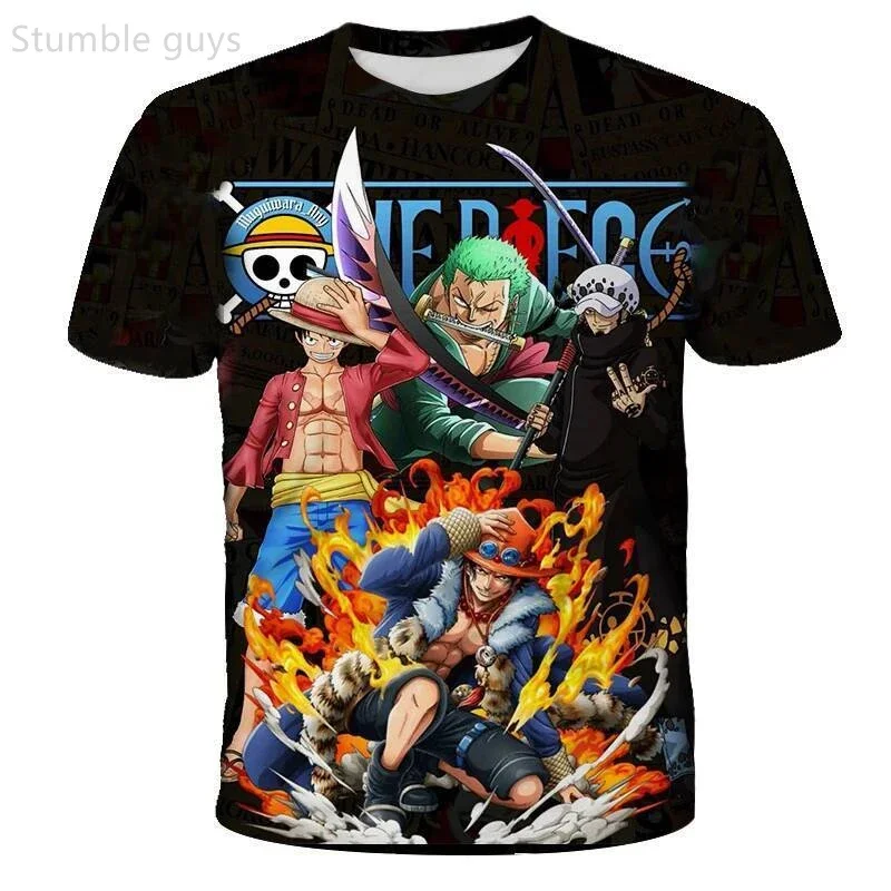 Kids One Piece Luffy Pirate King T-Shirt Summer Anime Short Sleeve Tops Boys Men Breathable Jersey Quick-drying Daily