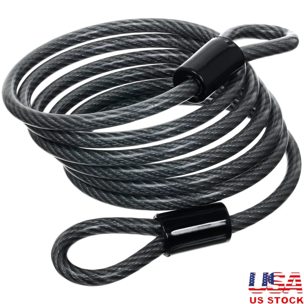 

Покрытый гибкий плетеный стальной тросовый замок длиной 6 футов, ширина 1/4 дюйма, для использования в помещении и на открытом воздухе, устойчивый к царапинам, легкие самовольчики