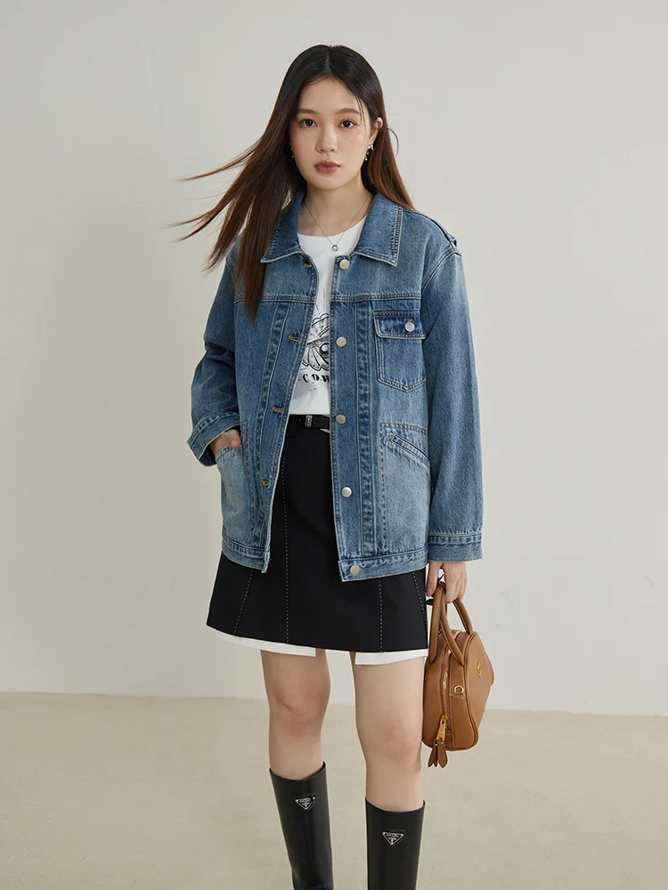 DUSHU Two Colors Cool Fashionable Style Classic Denim Jacket for Women Spring Newly Design Denim Coat Female 24DS81039