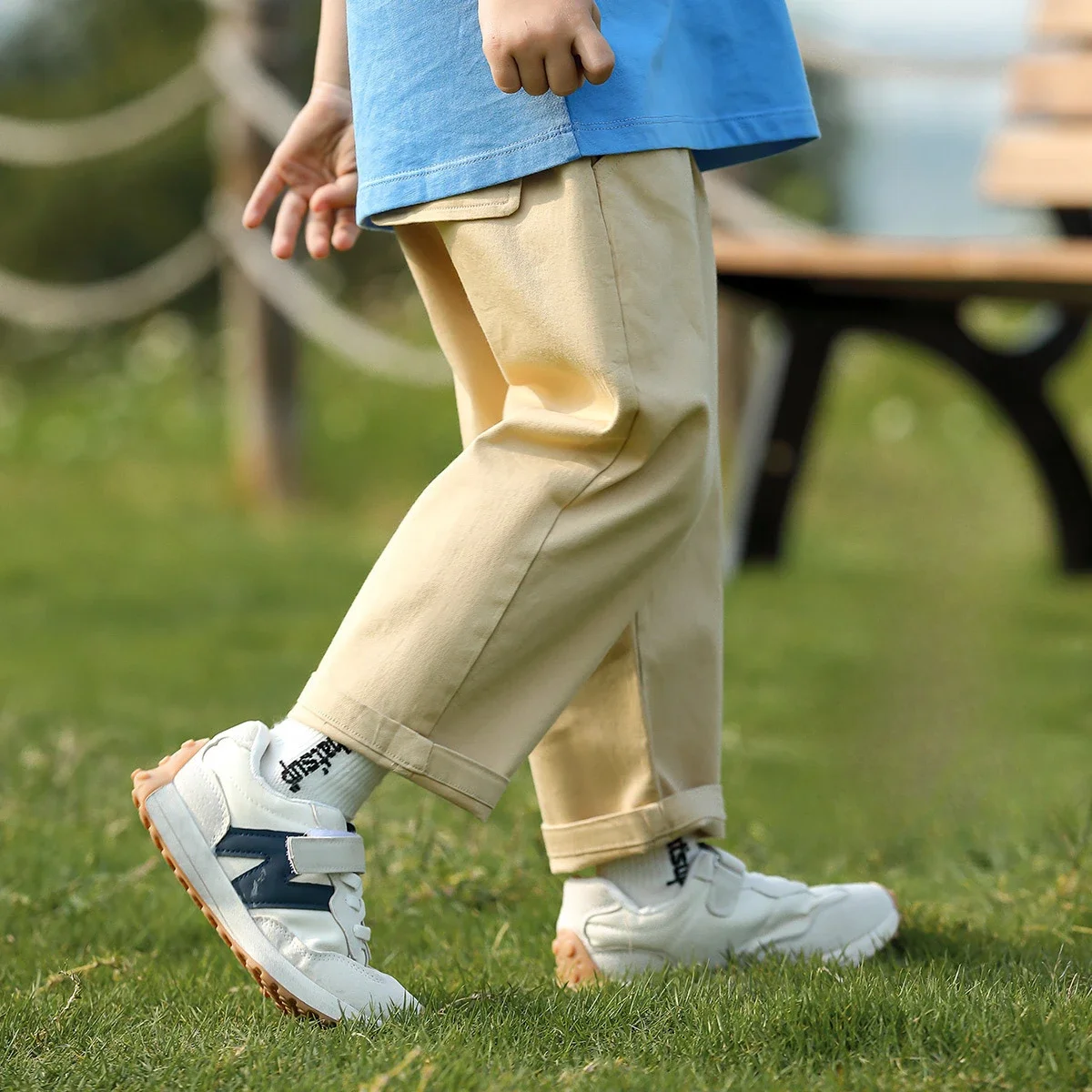 

Children's Casual Straight Pants Solid Color Spring and Autumn Lightweight Workwear Boy Nine-point Pants Trousers