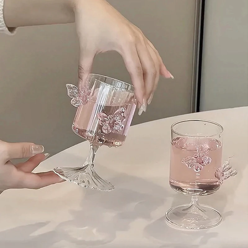 Glass Decanter Pink Butterfly Decor Elegant Goblet Wine Decanter Home Party Women\'s Wine Glass Dining Table Kettle Drinkware