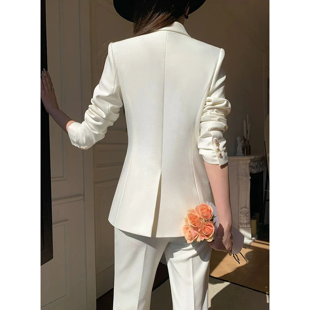 بدلة عمل نسائية مكونة من قطعتين باللون الأزرق الداكن، سترة بزر واحد، ملابس عمل مكتبية غير رسمية، مجموعة ملابس أنيقة مخصصة #3