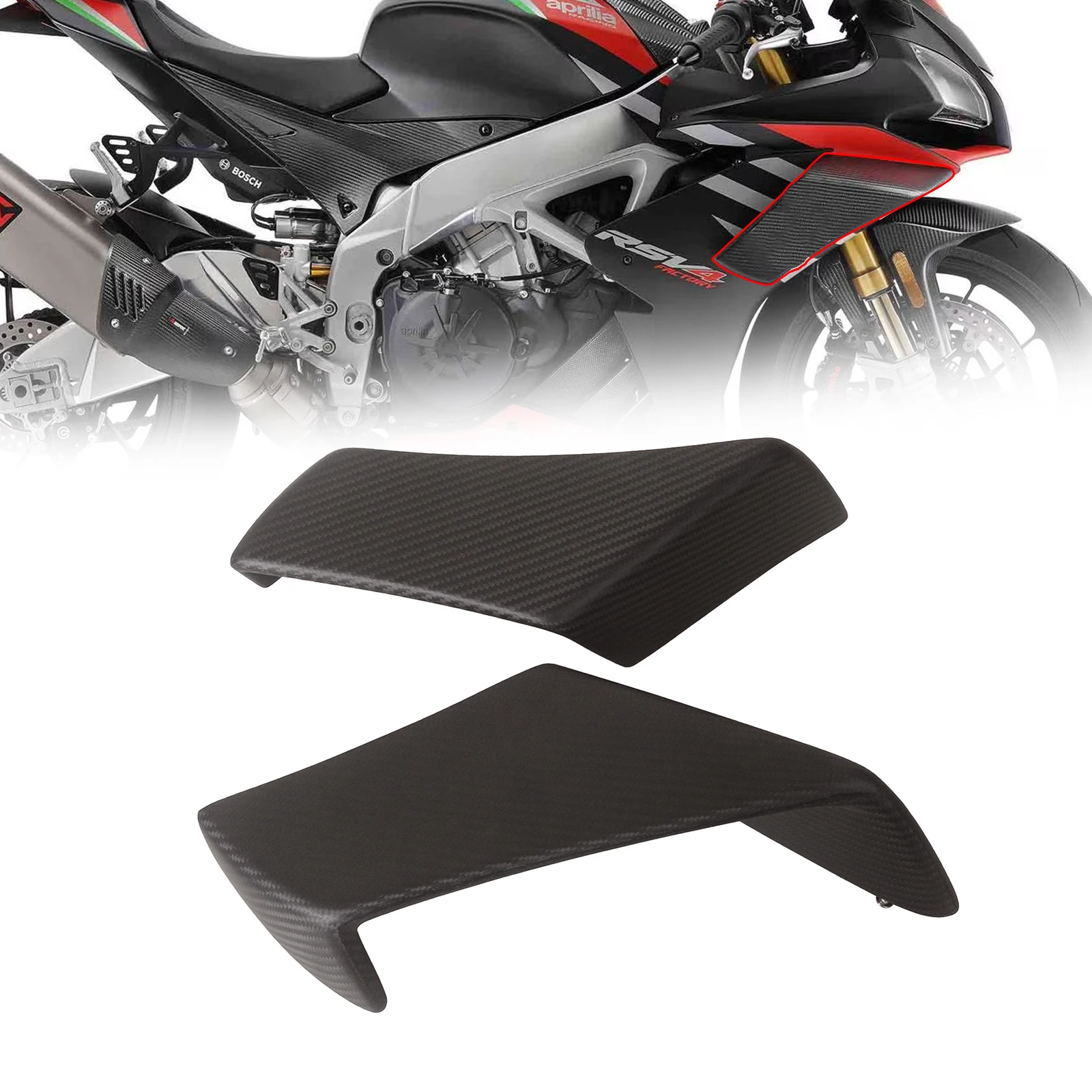 Motorcycle 100% Full Carbon Fiber Winglets For RSV4 RF 2010-2020 In Twill Weave Gloss Black