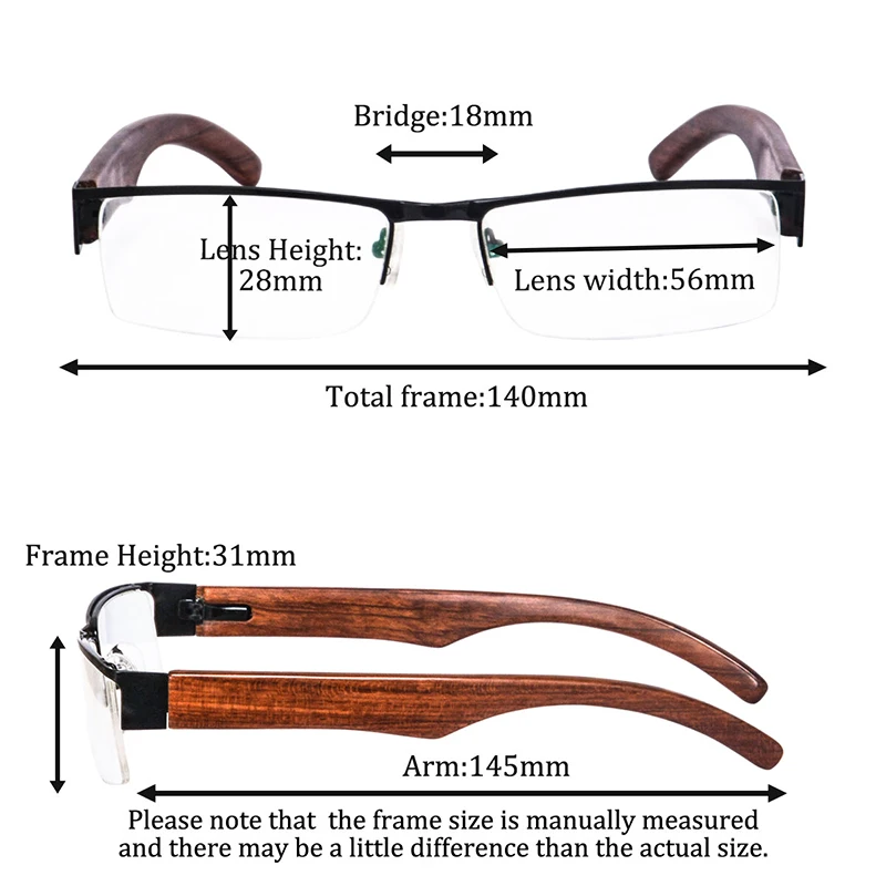 SHINU wooden eyeglasses Prescription glasses men half frame Myopia eyeglasses blue light blcoking with HMC green coating custom