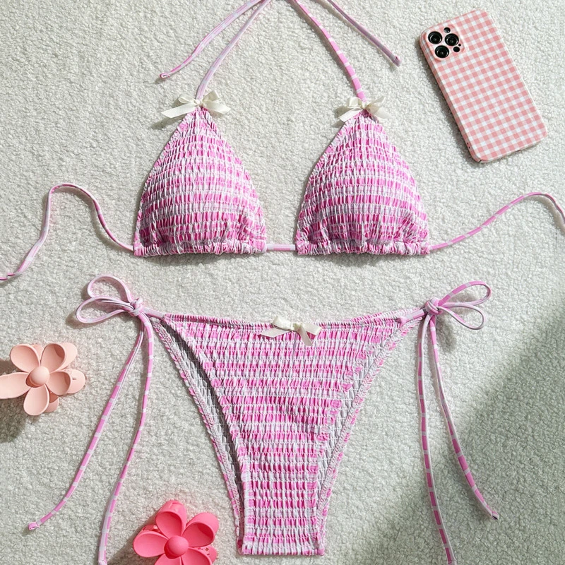 Rosa sexy biquinis meninas maiôs das mulheres banho push up feminino praia swim wear fatos de banho conjunto biquíni brasileiro piscina banhista