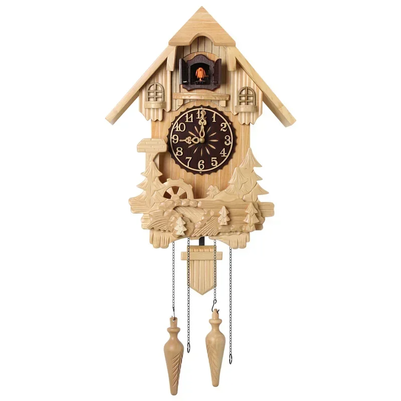 Solid Wood Cuckoo Clock Vintage Luxury Pendulum Wall Clocks Hourly Chiming Music House Decoration Living Room Decoration Gift