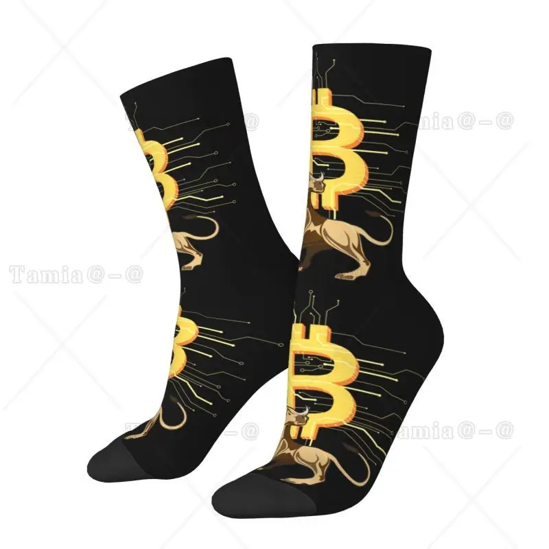 Bitcoin Bull Mens Crew Socks Unisex Kawaii BTC Crypto Currency Spring Summer Autumn Winter Dress Socks