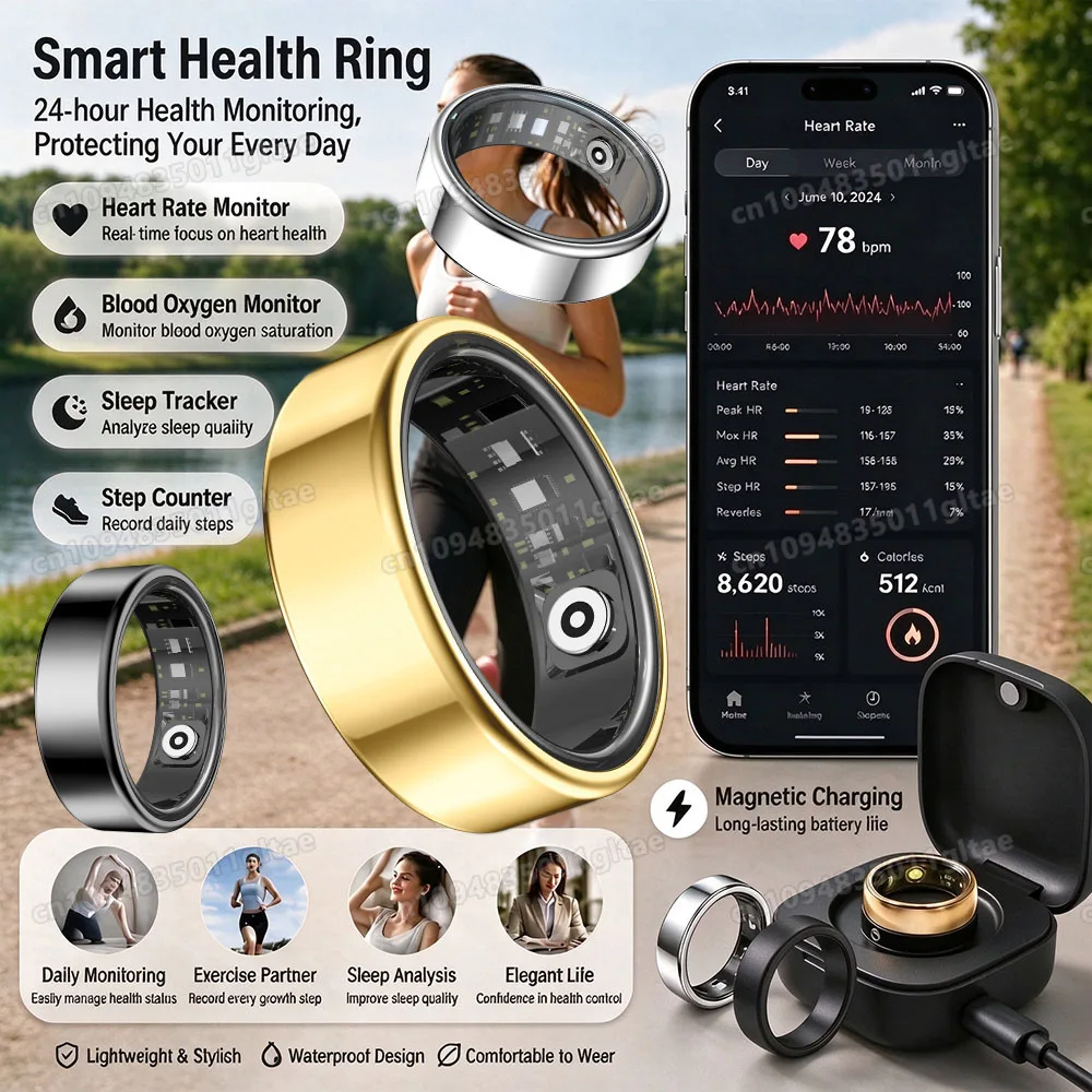New Smart Ring Heart Rate Blood Pressure Sleep Monitoring Gesture Camera Control Fitness Waterproof Men Women Smartring Gift R12