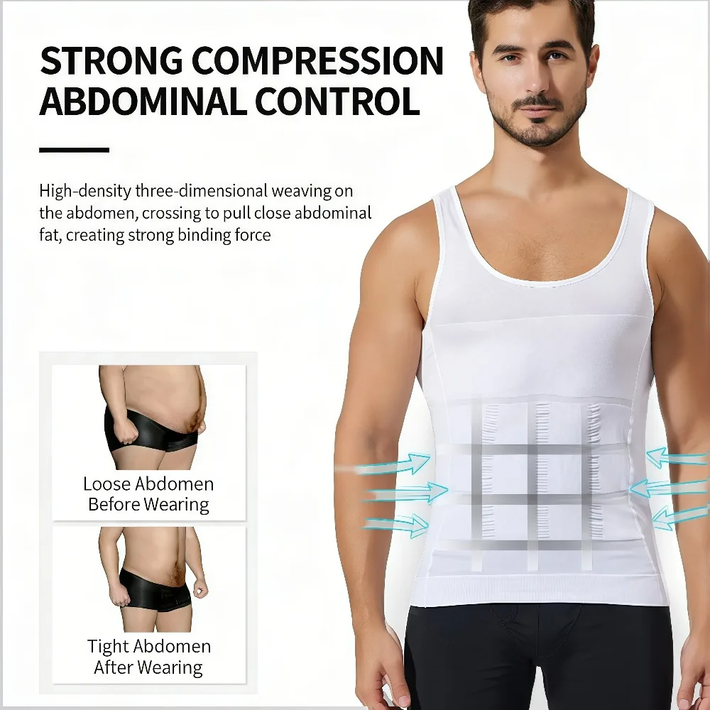 Men Compression Tank Top Slimming Body Shaper, Tummy Control Waist Trainer Vest, Workout Shapewear Undershirt for Daily Fitness