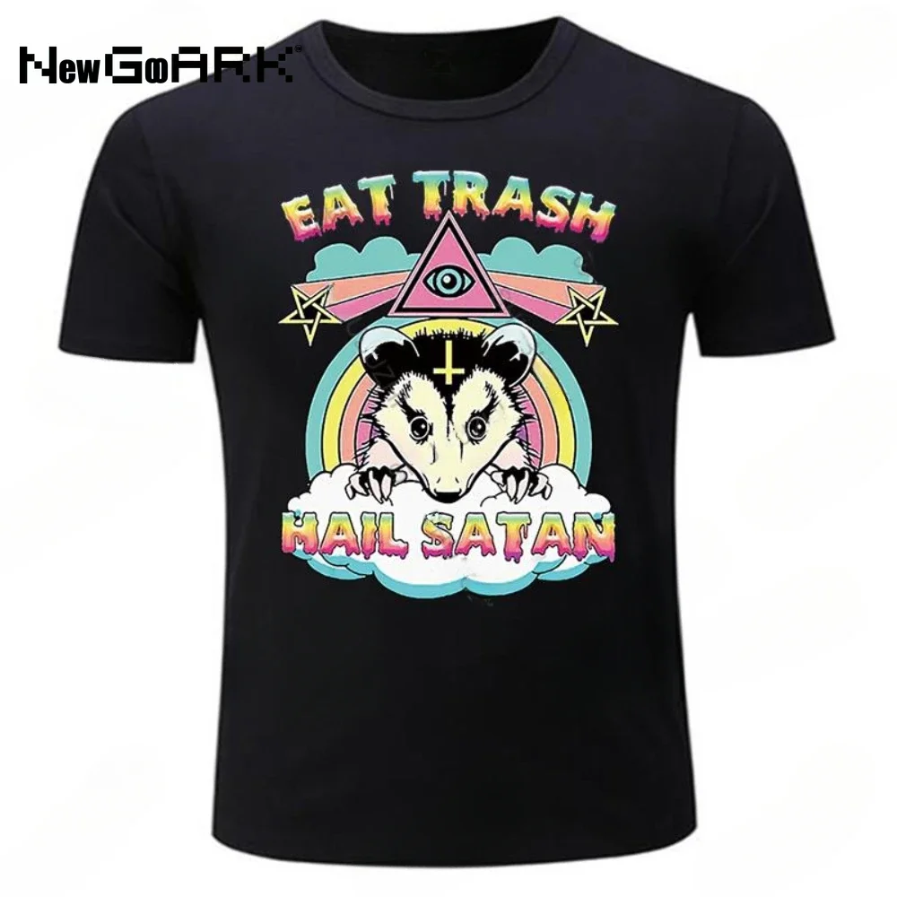 unisex crew neck t-shirt black men's summer high quality t shirt Eat Trash Hail Satan Raccoon Pentagram Satanic Garbage Gang