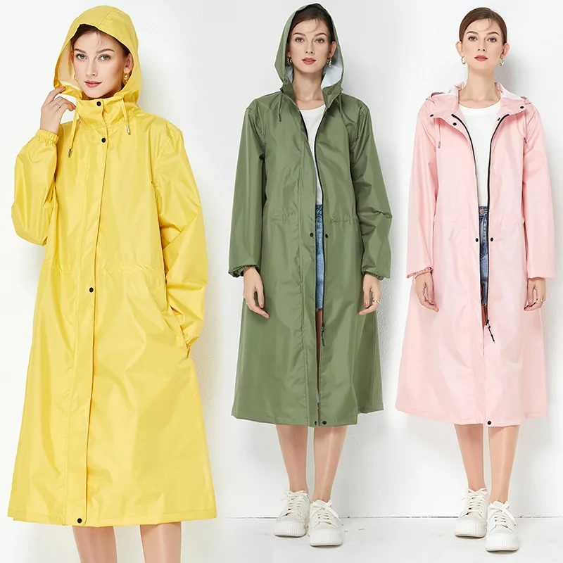 Long Raincoat with Elastic Cuffs for Women, Trench Poncho for Female, Rainwear for Girls, Rain Coat, Size L XL 2XL