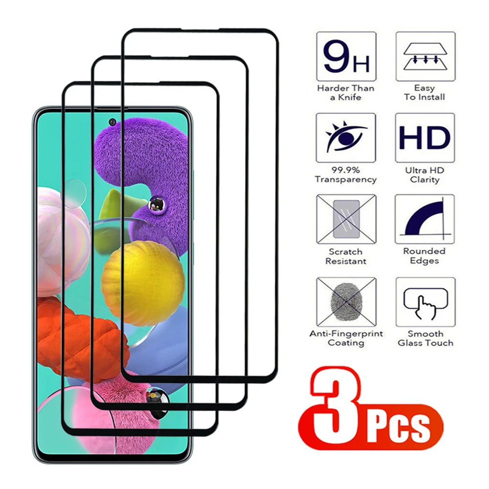 Защитное стекло, закаленное стекло для Samsung Galaxy M11/M21/M31/M51/A01/A11/A21/A31/A41/A51/A71, 3 шт.