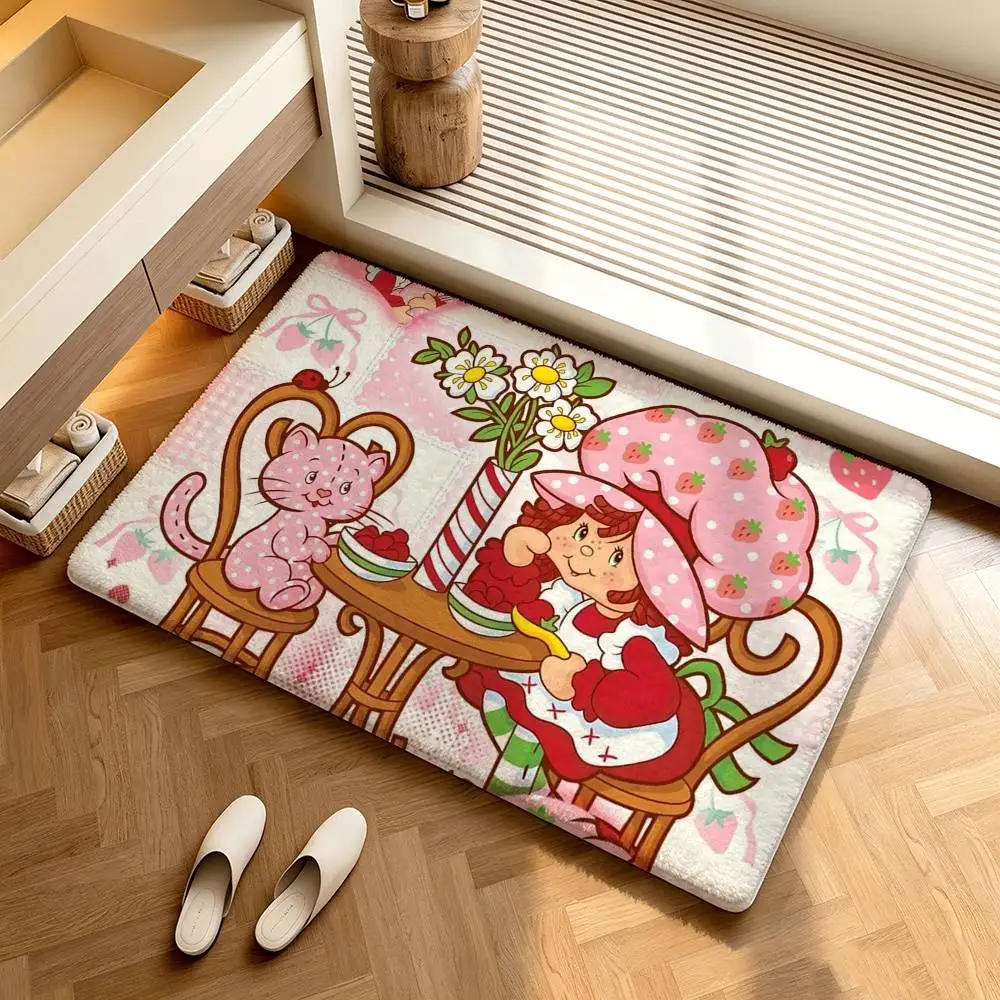 Cute S-Strawberry S-Shortcake-Girl  Shower Room Small Carpet Floor Mat  Absorbent Foot Mat Decorative Mat Soft and Comfortable
