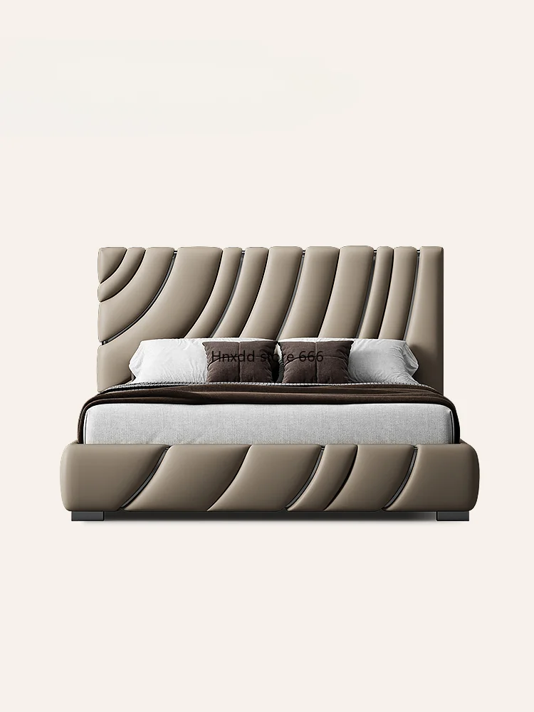 Simple modern home Italian minimalist first layer cowhide double bed