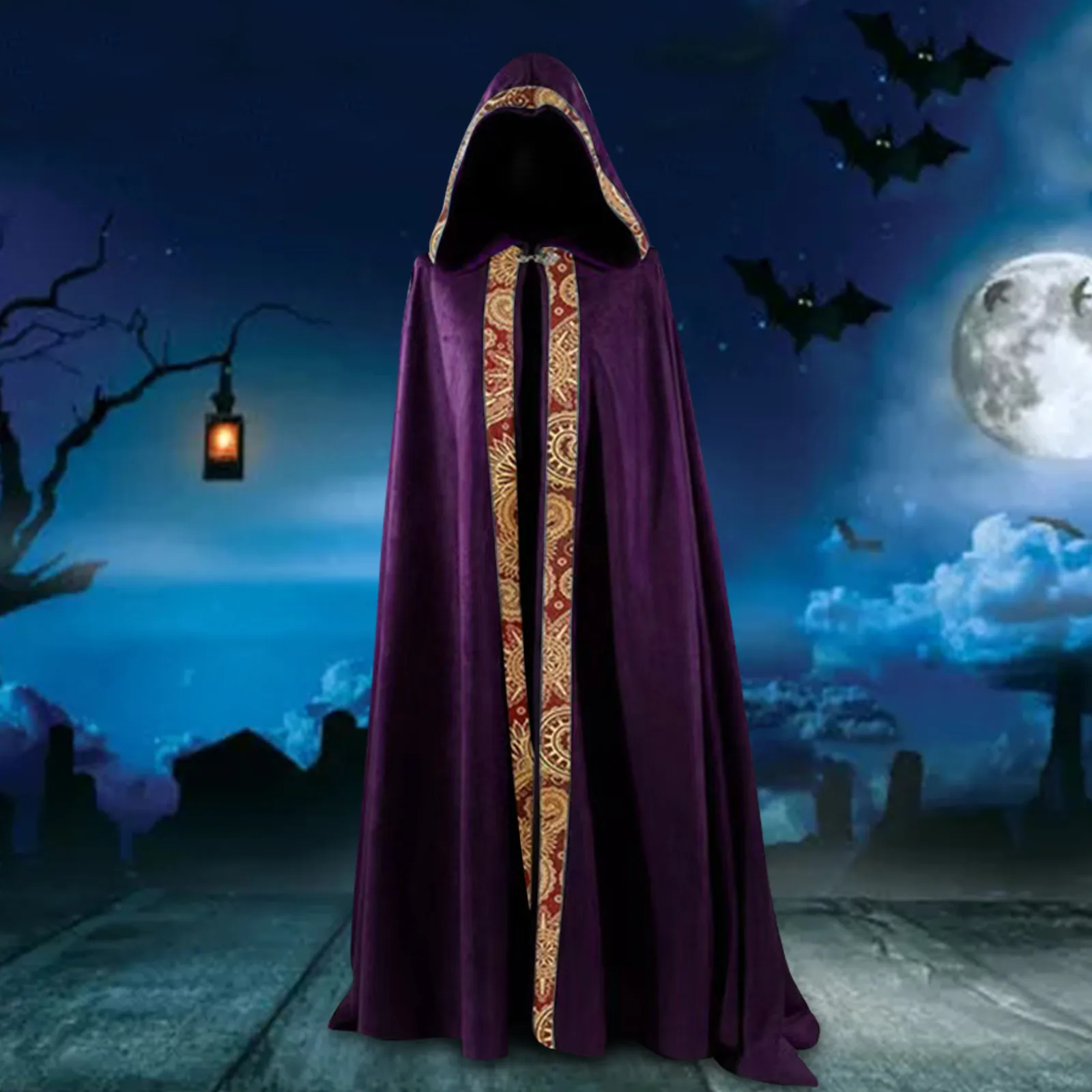 

Medieval Women Men Vintage Gothic Hooded Cloak Coat Halloween Vampire Devil Wizard Cape Viking Robe Gown Party Cosplay Costumes