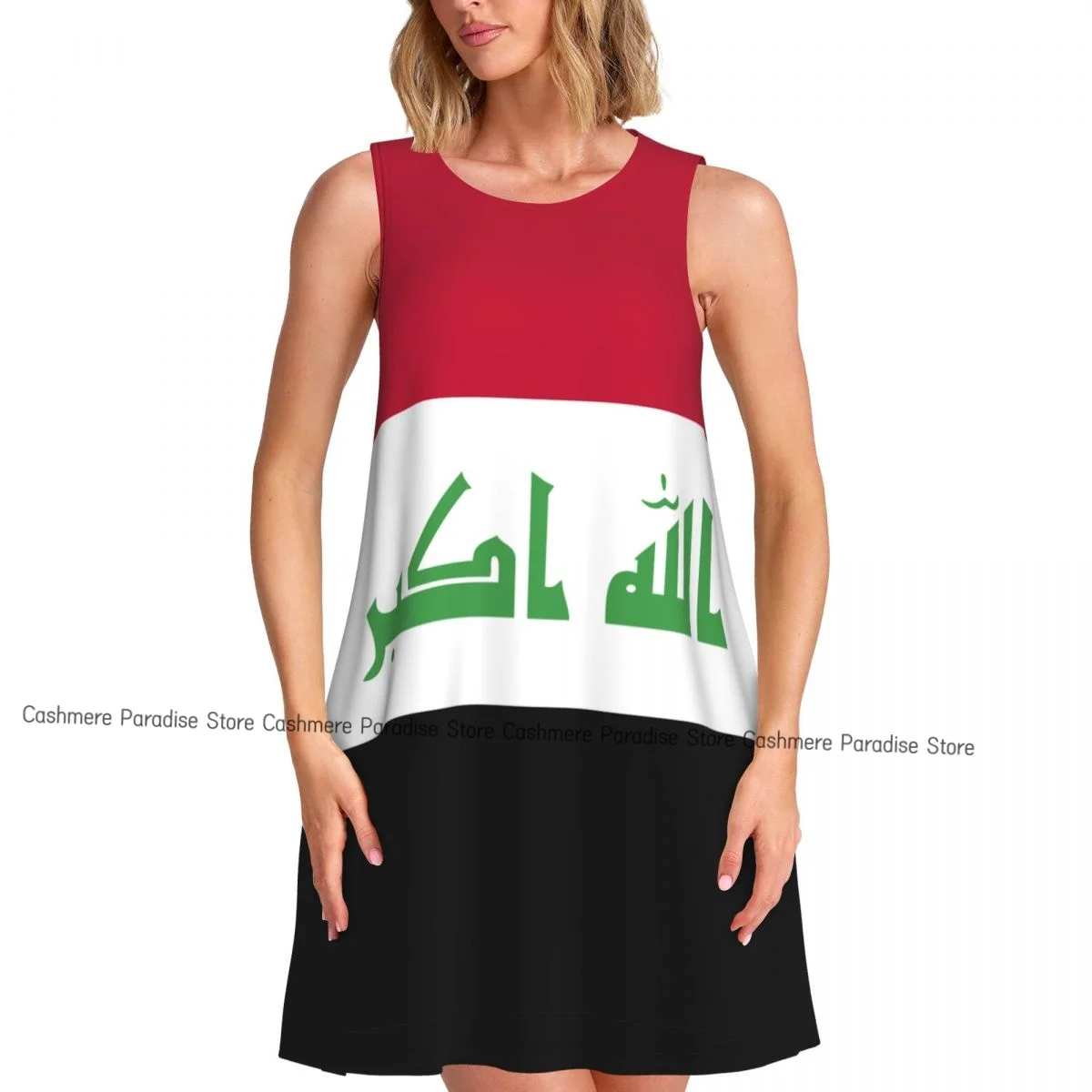 فستان نسائي بعلم العراق فساتين صيفية كاجوال تي شيرت لتغطية الشاطئ فستان بدون أكمام #1