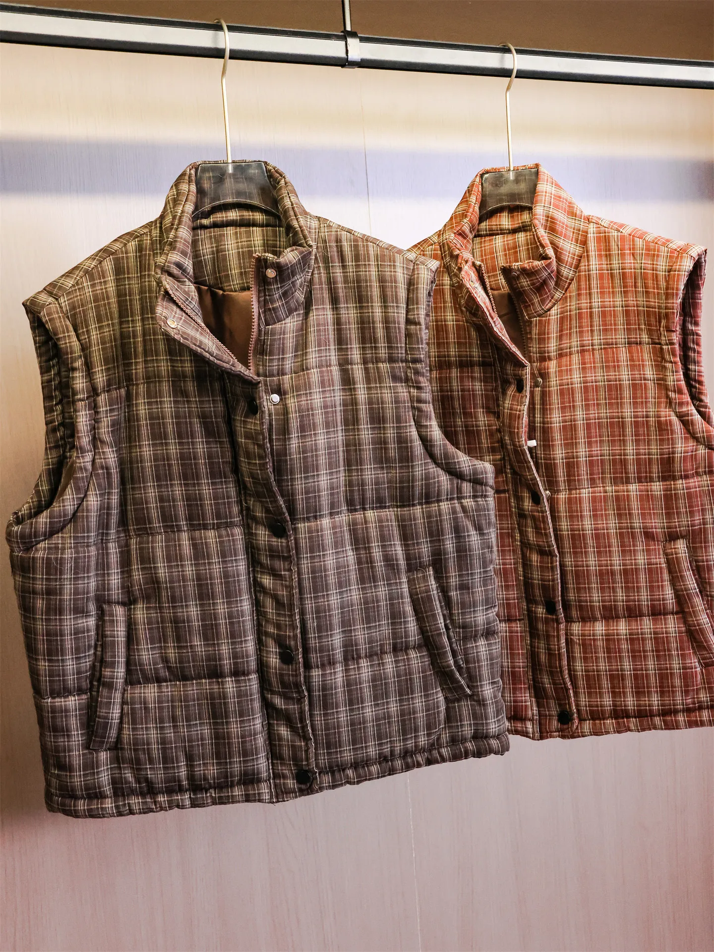Retro Plaid Loose Collarless Cotton Thickened Warm Sleeveless Vest Jacket Women's All-Match N785 Commute Style Winter Season