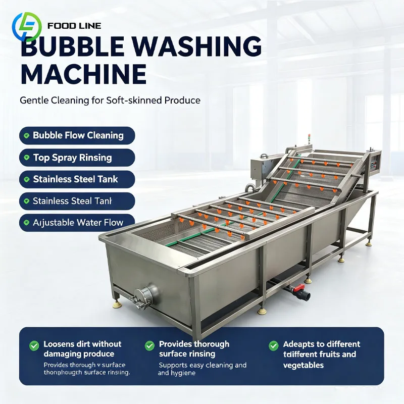Food Processing Washing Machine Automatic Vegetable Fruit Cleaner Bubble Washer Commercial Customized