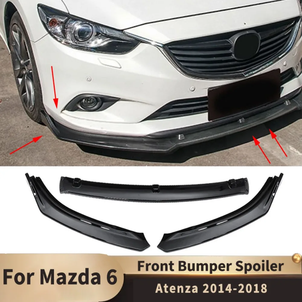 For Mazda 6 Accessories Atenza 2014 2015 2016 2017 2018 Car Front Bumper Spoiler Splitter Lip Body Kit Guard Protector 3Pcs