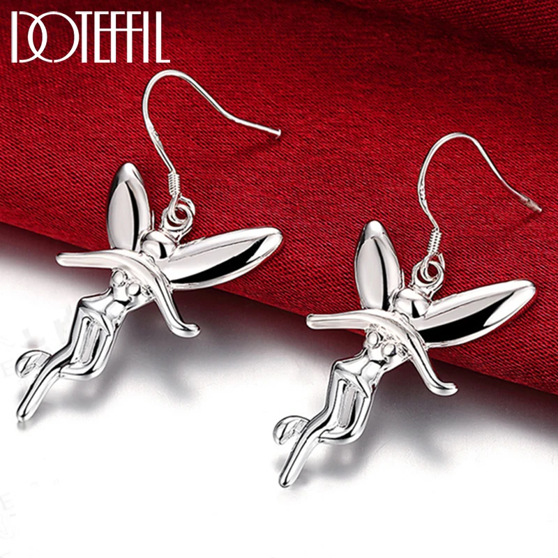 

DOTEFFIL 925 Sterling Silver Dancing Angel Drop Earrings For Women Best Gift Wedding Engagement Jewelry