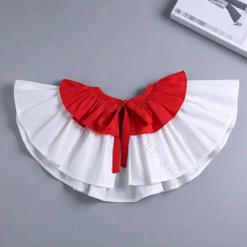 R7UF Tie-Back False Collar with Contrasting Color Layered Ruffle Collar Insert