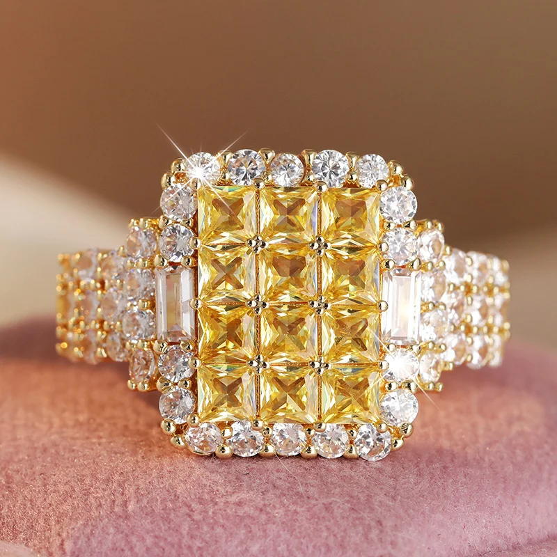Luxurious Sparkling Synthetic Zircon Fully Embedded Ring For Formal Occasions Banquet Wedding Party Ring Women's Charm Jewelry