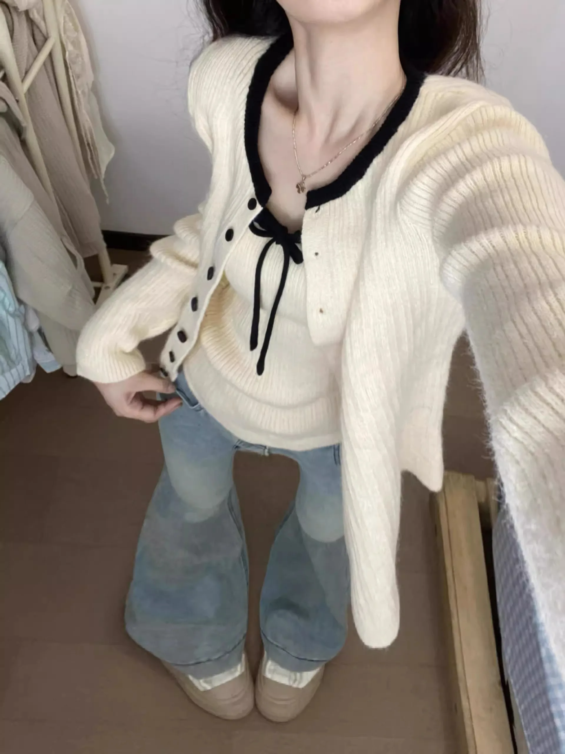 Cardigan tricoté pour femmes avec sangle, vêtements d'extérieur doux et confortables, printemps-automne, lycéens, grands enfants, V-Ne Long S...