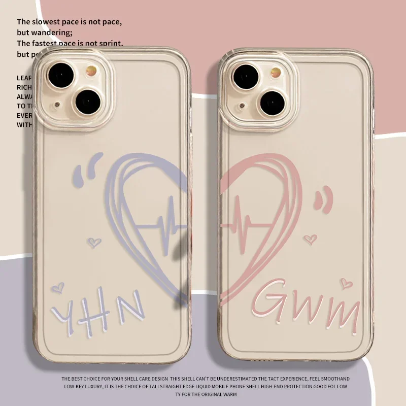 The Sun Moon Clear Couple Phone Case For iPhone 16 14 15 13 11 12 Pro Max Mini 7 8 SE 15 Plus Lovers Heart Paired Covers Fundas