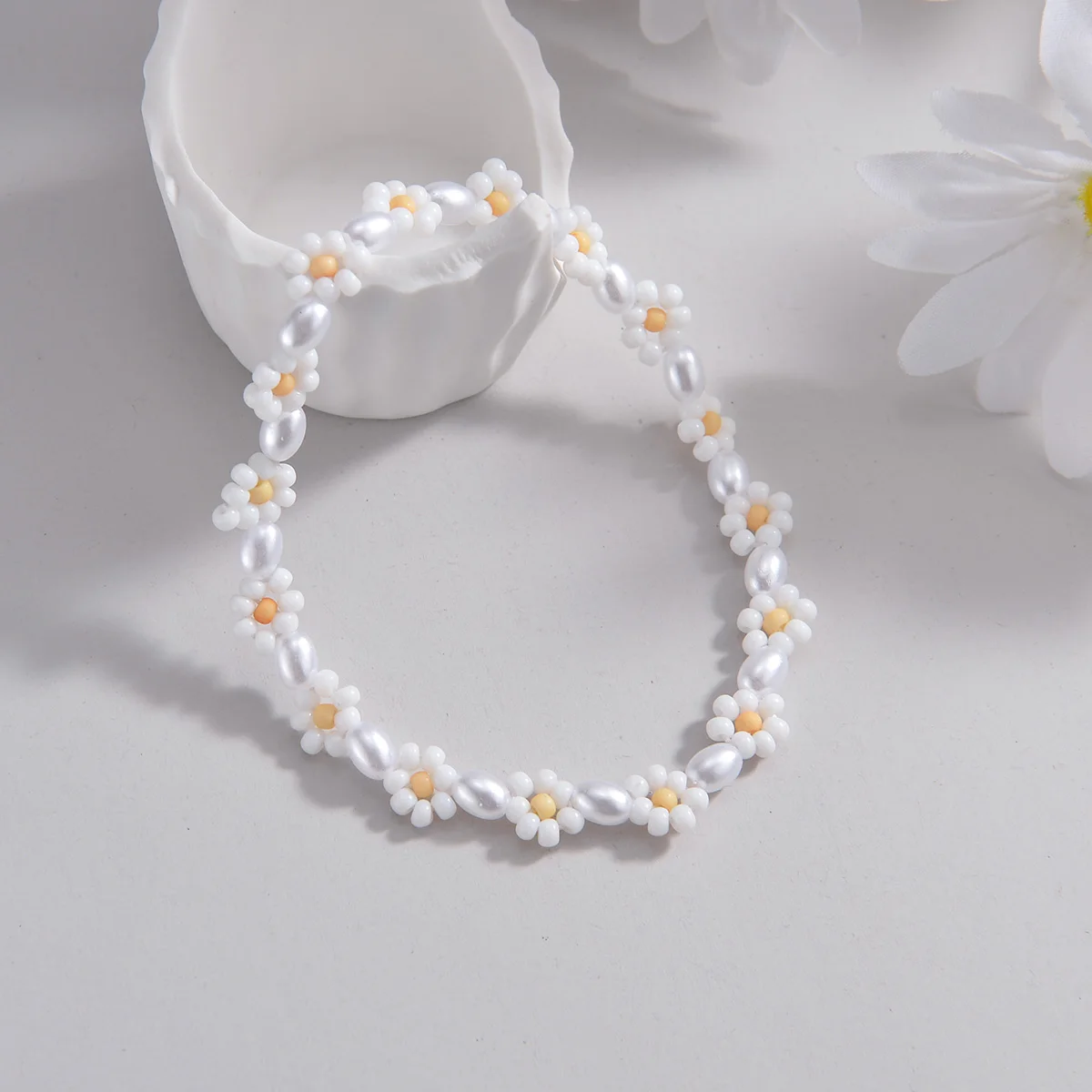 Bohemian style rice bead flower mixed with pearl women\'s beach anklet