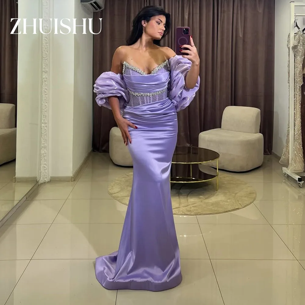 

ZHUISHU Purple Luxury Evening Gown with Shawl Strapless Beading Women Birthday Dresses Customized Party Gown for Formal Event