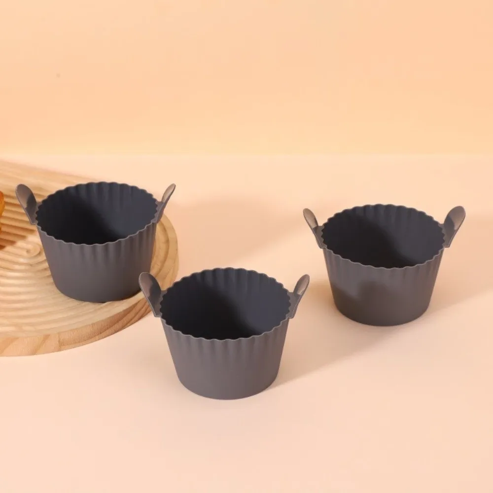 1/3/4/6pcs NEW Silicone Air Fryer Liners Non-Stick Surface Heat Resistant Baking Cups with Handle Cupcakes Pan Cakes Making