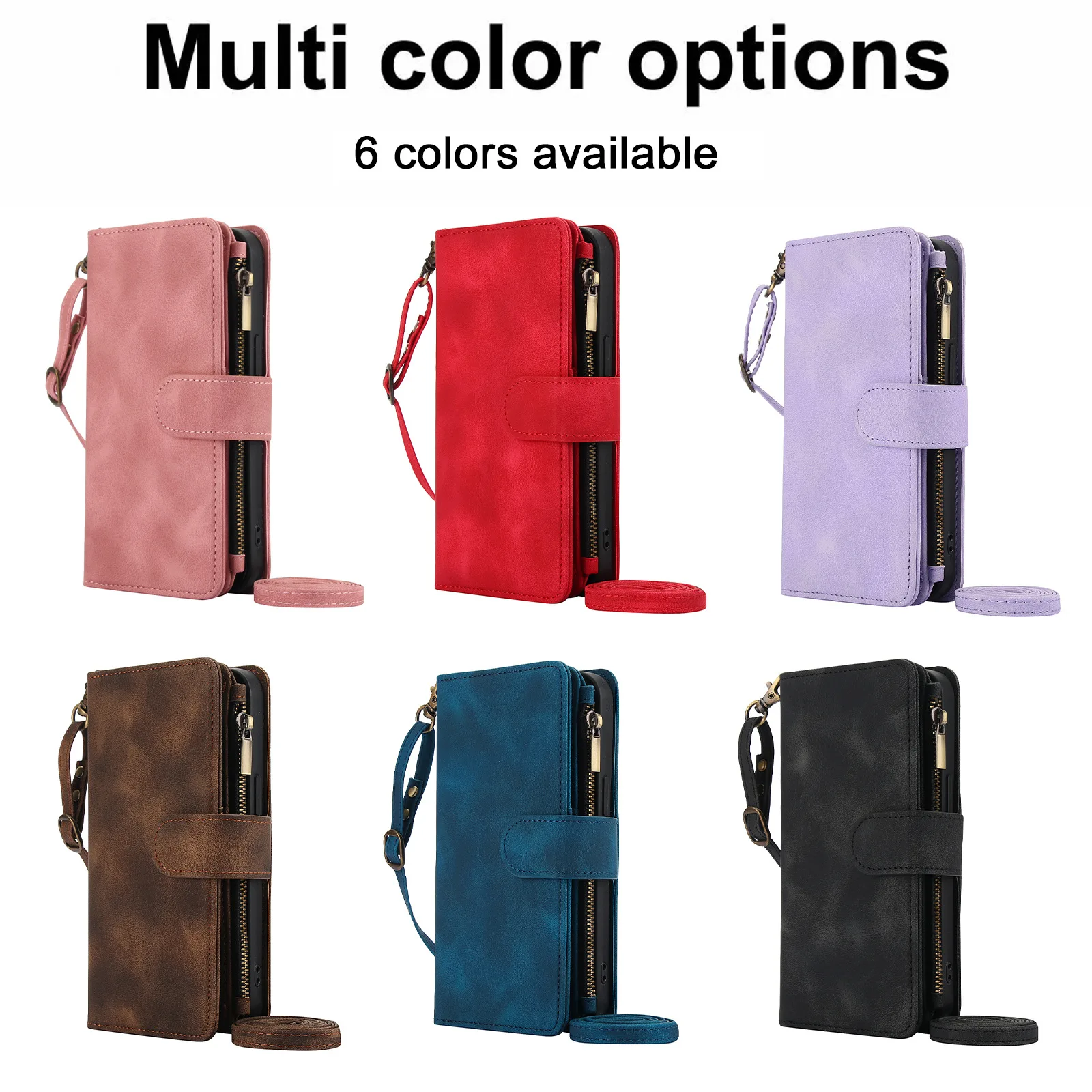 حافظة محفظة مغناطيسية لهاتف 16 Pro Max من جلد البولي يوريثان مع حامل بطاقة ومسند وغطاء مقاوم للصدمات طراز عتيق للهاتف 11-16