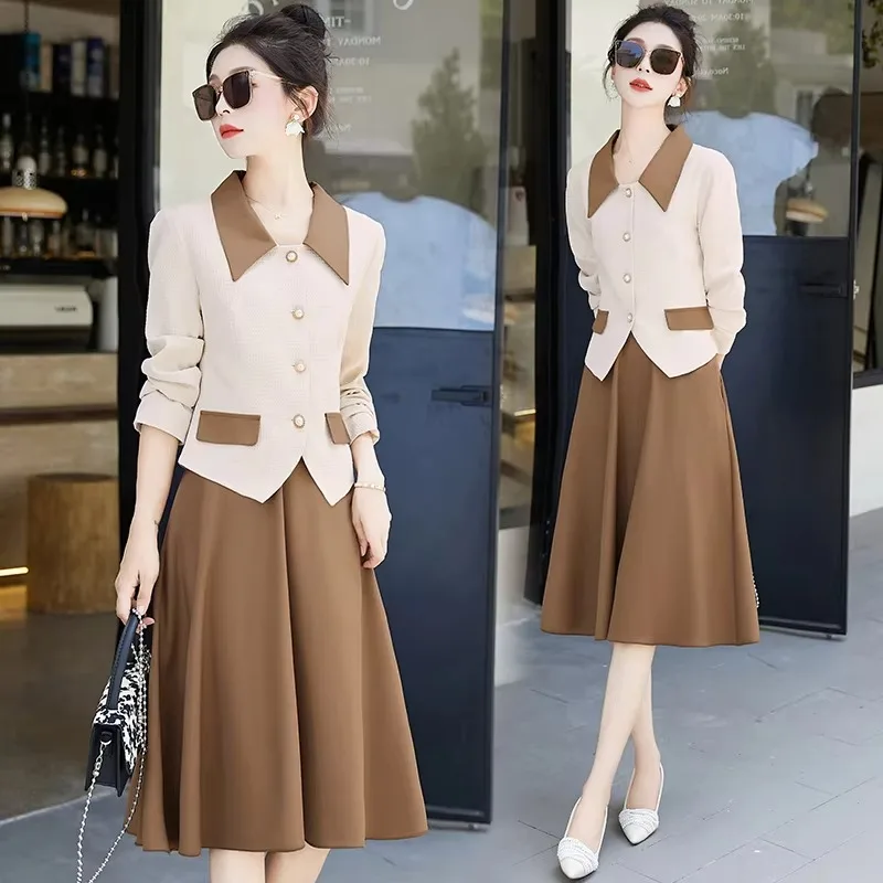 Lnsozkdg 2024 Autumn New Tweed Skirt Suits Women's Professional High-end Elegant A-line Skirt Two-piece Set Trendy High Quality