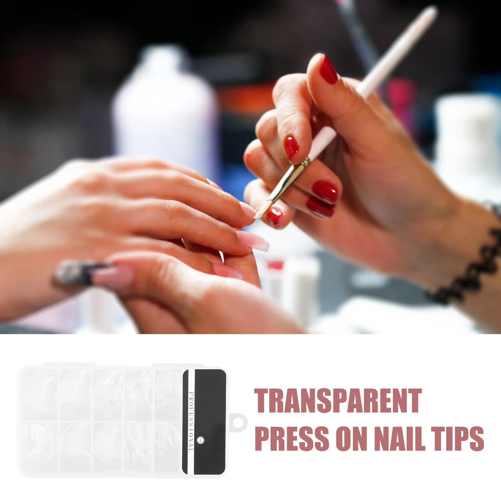 ชุดเล็บปลอมแบบเต็มเล็บ 100 ชิ้น แบบใส กดติดเอง สำหรับผู้หญิง ทำเล็บเอง อุปกรณ์เสริมสำหรับร้านทำเล็บ