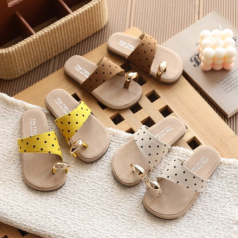 

Polka Dot Leather Sandals for Girls 2026 New Summer Toddler Barefoot Beach Slippers Non-slip Trendy Comfort Outdoor Pool Shoes