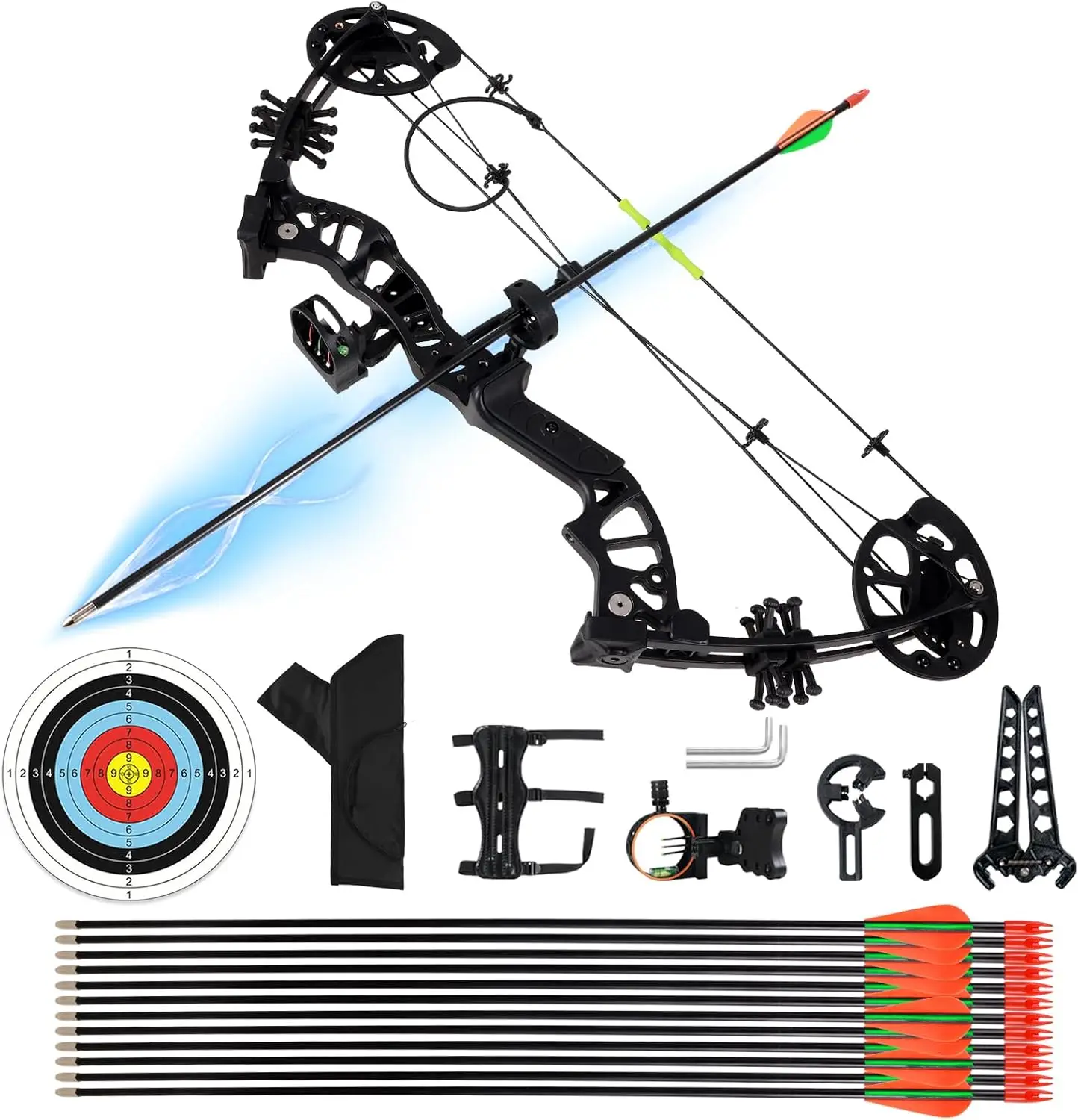 Youth and Beginner Compound Bow Kit Set, 10-30 lbs Adjustable Draw Weight, 17-26.5 Inch Draw Length, Archery Target Bow