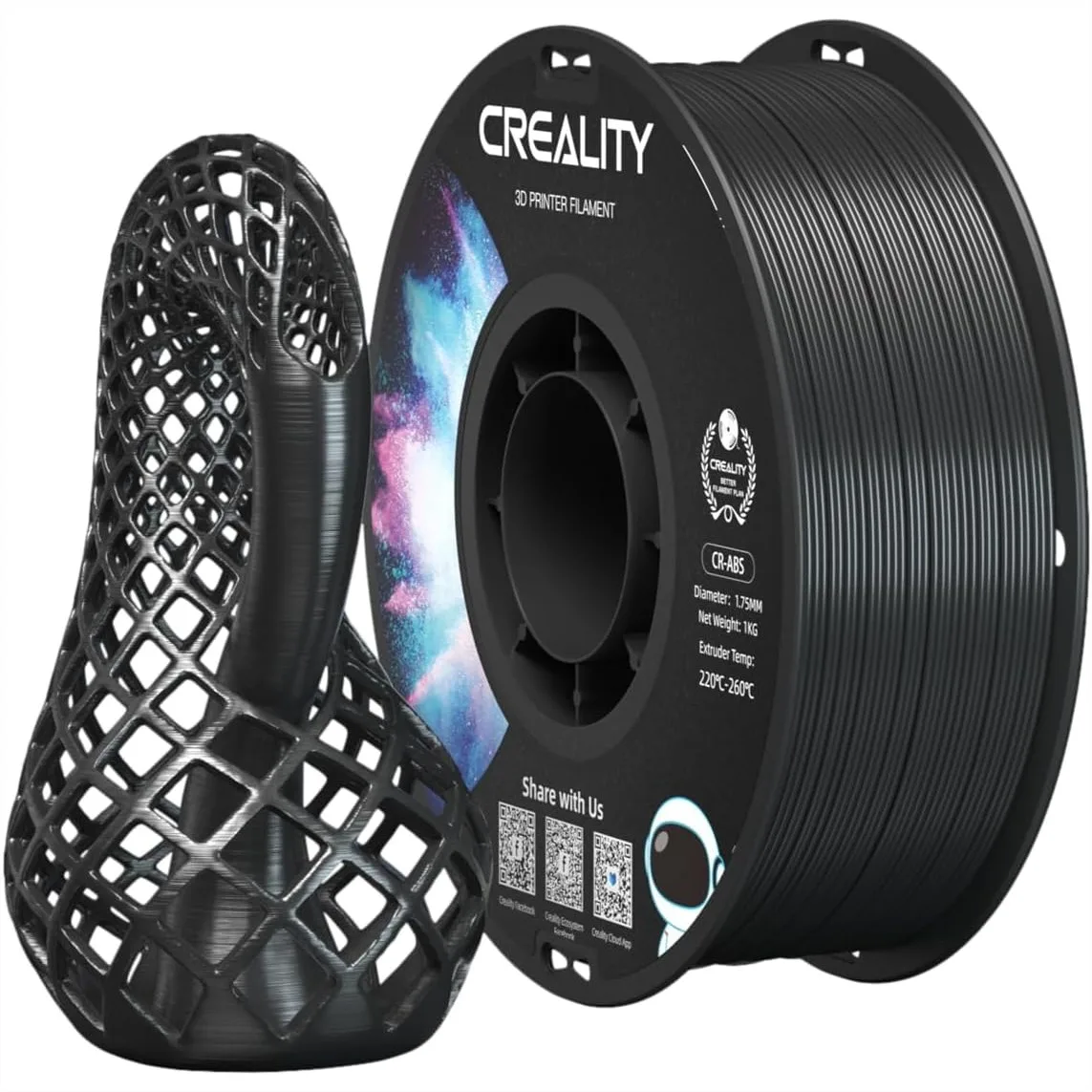 

1.75mm ABS 3D Printer Filament, Impact Resistant, Tough, 1kg Spool for FDM Printers, Black