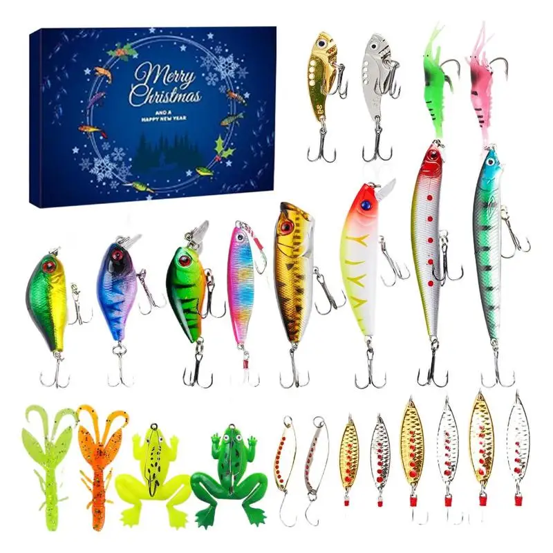 Christmas Advent Calendar Portable Fishing Baits Kit Tackle Tools Box Christmas Father's Gift Fishing Enthusiasts Favorites gift