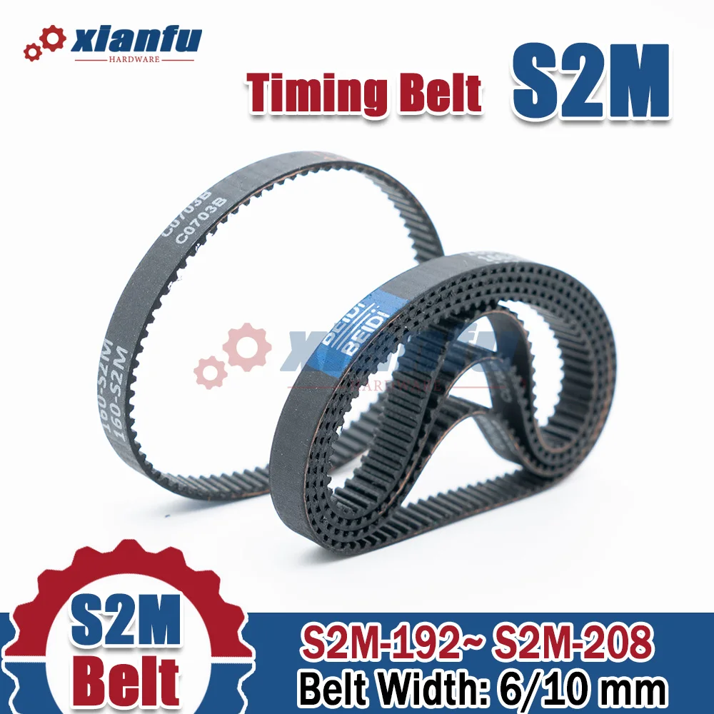 S2M Rubber Timing Belt Synchronous belt Width 6/10mm Pitch 2mm For 2M Timing Pulley Length S2M-192 194 196 198 200 202 204 206mm