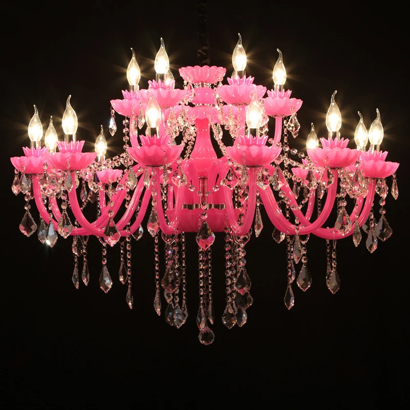 

OUFULA European Style Crystal Pendent Lamp Pink Girls' Room Candle Lamp Luxurious Living Room Restaurant Bedroom Villa Chandel