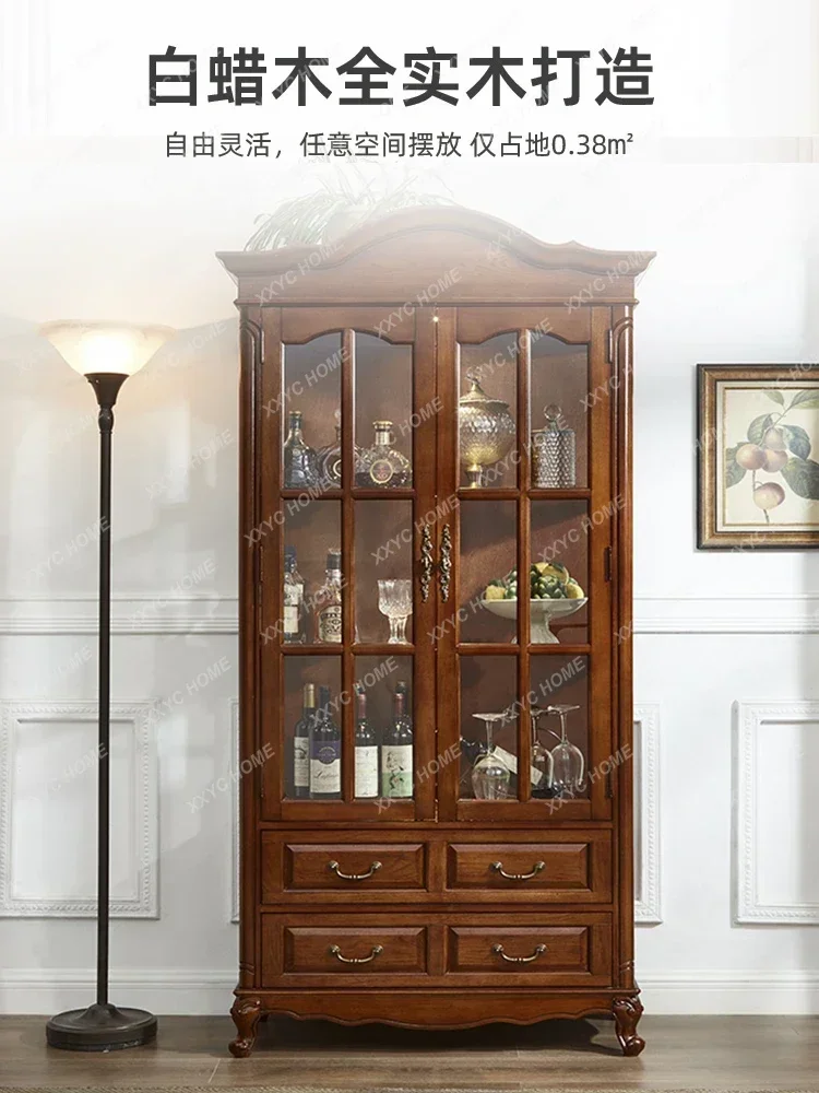 American-Style Solid Wood Display TV Side Clothes Closet Double Door Storage Wine Cabinet