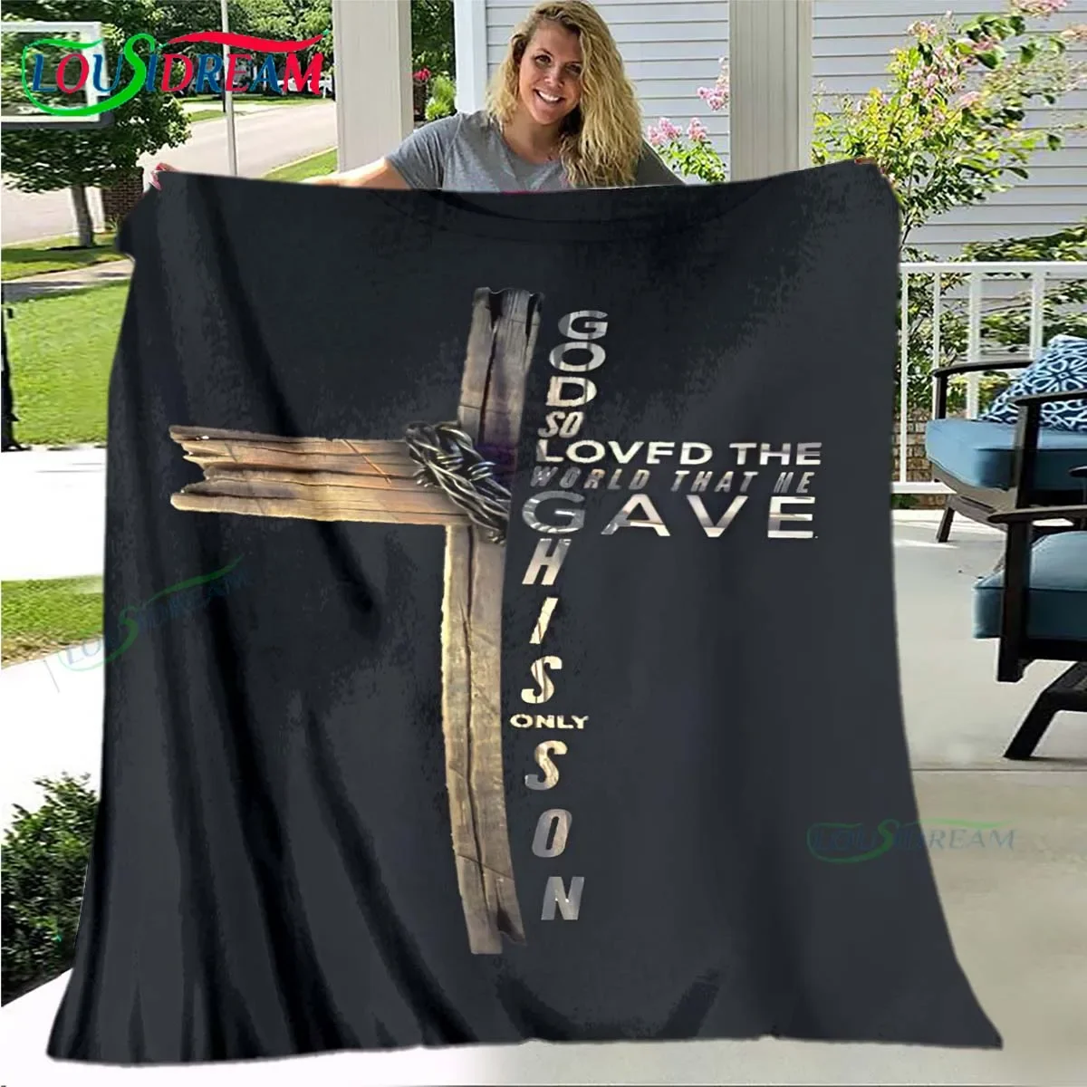 Fashion Bible Verses Jesus Pattern Blanket Flannel Thin Blanket Portable Home Travel Office Lunch Break Blanket Birthday Gift